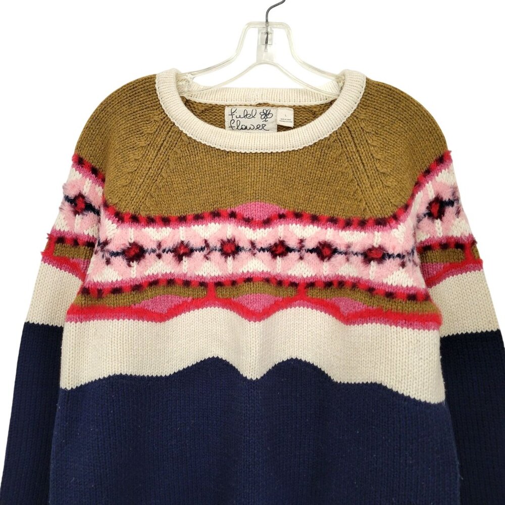 Field Flower Women's Fair Isle Knit Sweater Multicolor Long Sleeve Wool Blend Si - Picture 3 of 5